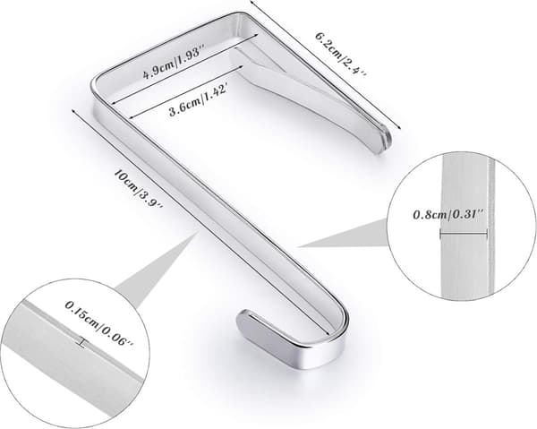 Adjustable Metal Door Hooks, 8 Pieces, for 3.6-4.9 cm Thick Doors, No Drilling, Silver
