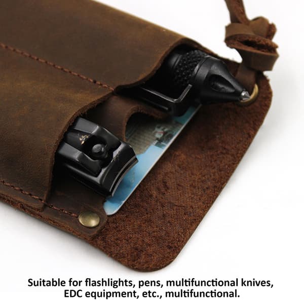Leather EDC Pouch Multifunctional Cowhide EDC Holster for Flashlight Pen Multitool
