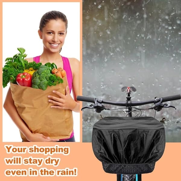 Bicycle Basket Rain Cover 2-pack Waterproof Elastic Fit for Front and Rear Bicycle Baskets Black