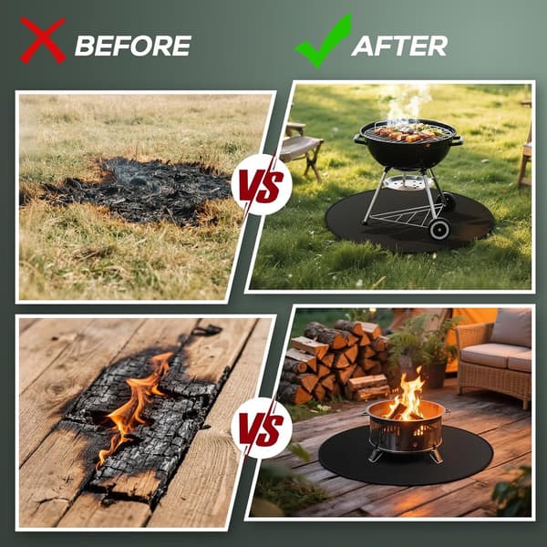 Brannsikker komfyr-/grillmatte - 60 cm rundt beskyttelse under utendørs grillmatte - olje- og vanntett underlagsmatte - grilltilbehør