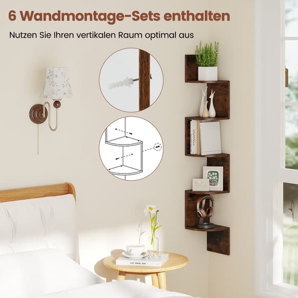 5-vånings hörnvägghylla, svävande design, rustik brun