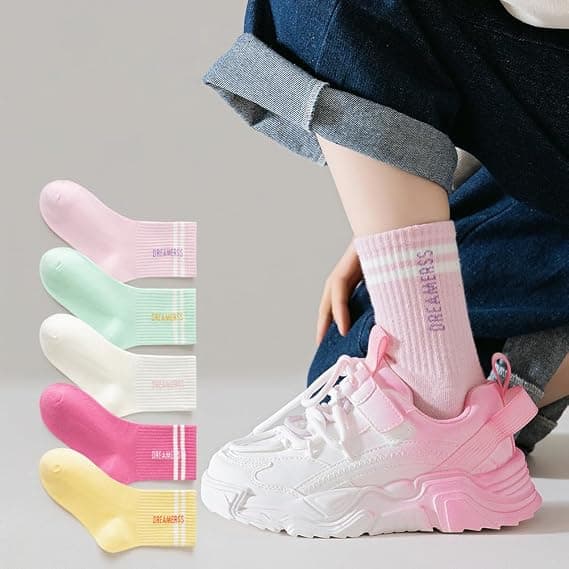 5 par Flickstrømper Bomuld Sømløse Besætningsstrømper Farverige Bløde Elastiske Strømper Hverdagsstrømper Sneakersstrømper Mellemhøje Strømper XL XL