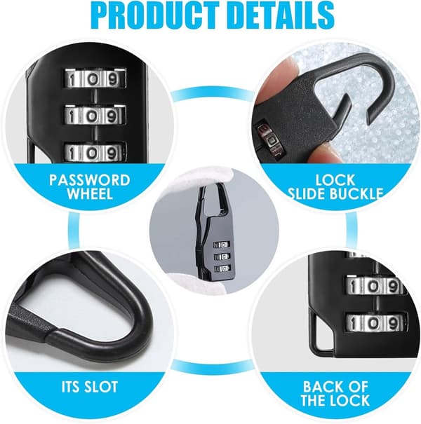 4 pcs - Combination Lock - Mini Zinc Alloy Combination Lock - 3 Digit