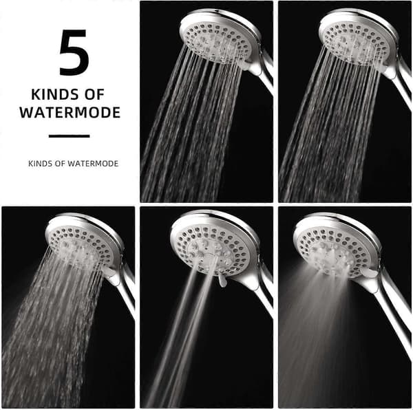 Skin-friendly high-pressure shower head, dual design with 5 spray modes, water-saving & increased pressure, easy installation