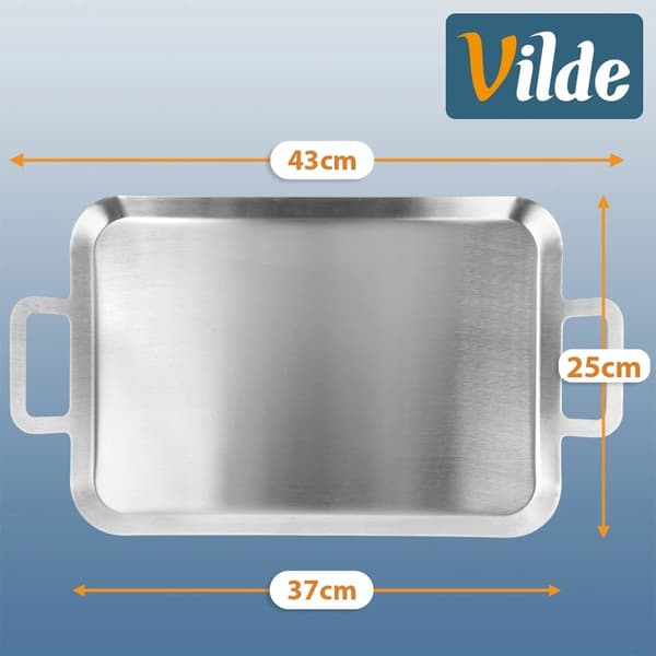Stekeplate i rustfritt stål med håndtak, 43x25 cm