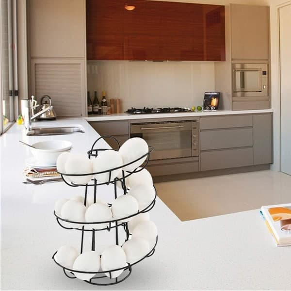Spiralformet eggoppbevaring, eggstativ i metall, spiralformet eggdisplay for kjøkken, for 24 egg (svart)