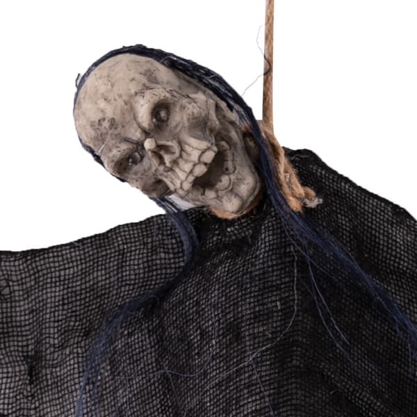 Halloween hængende spøgelse med røde LED-øjne og skrig, sort med 3 reb