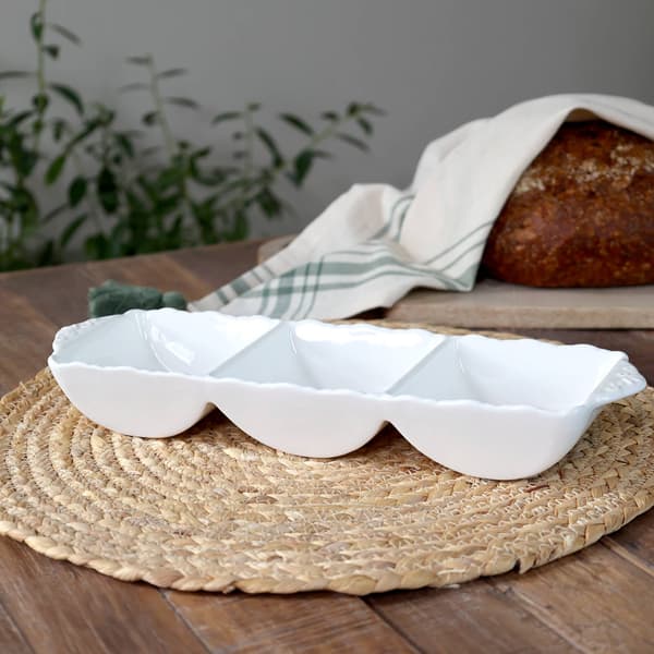 Provence Serving Dish 3 Compartments 33 cm – White Porcelain | Chic Antique Vit white