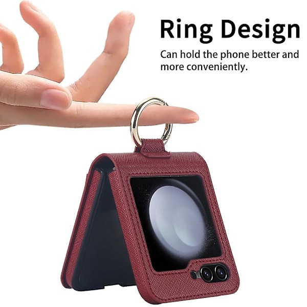 Plånboksfodral för Z Flip 6, RFID-blockerande korthållare Läder Stötsäkert fodral för Samsung Galaxy Z Flip 6 med ringhållare red