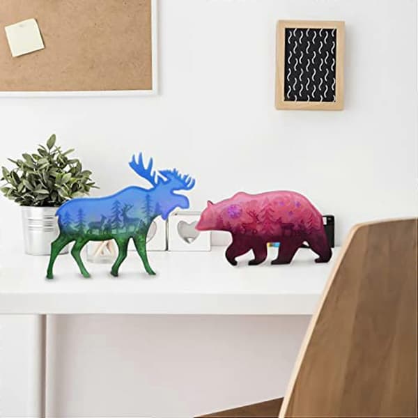 2 Pcs Bears & Deer Resin Molds Silicone Kit Deer Bear Decor Large Molds Silicone Resin Casting For DIY