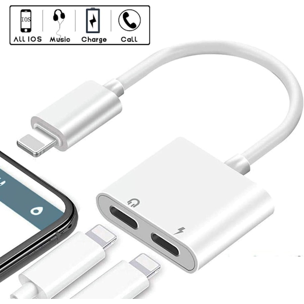 Hovedtelefonstik Adapter til iPhone Adapter Splitter Oplader og Hovedtelefoner til med iPhone 11/XR/XS/X/7/8 Audio og Oplader og Opkald og