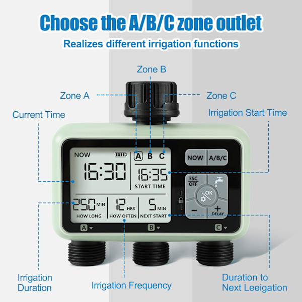 Vanning Timer, Sprinkler Timer Programmerbar Hage Utendørs Slangekran Timer med Regnforsinkelse/Manuell/Automatisk Vanningssystem