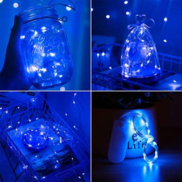 10-pak 1m Mini LED Lyskæde Batteridrevet Blå blue