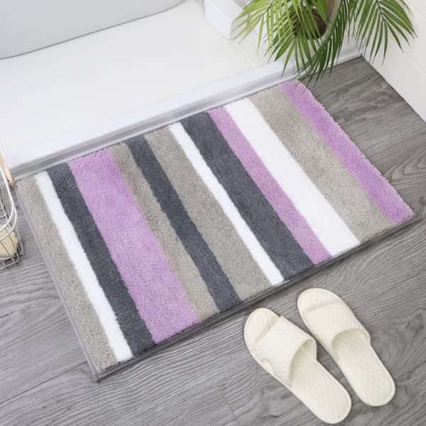 Stribet mikrofiber badeværelsesmåtte (lilla-grå, 40x62 cm) ekstra[LD]