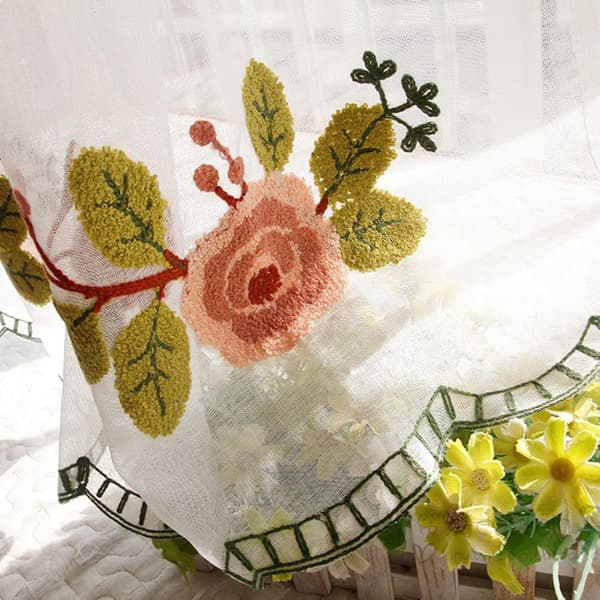 Kitchen Curtain Bistro Half Window Embroidered Rod Pocket Ring Curtain