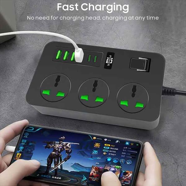 2-pak universelle forlængerledninger med 6 USB-porte, 2 m, overspændingsbeskyttelse, EU-stik