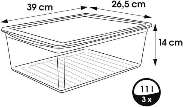 Storage Boxes with Air Control System, 3-Pack, 3 x 11 l, Bea, Transparent