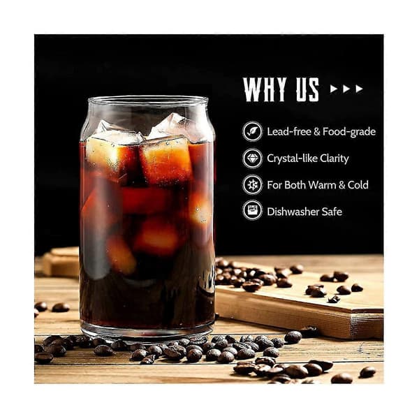 [6-delars set] Glasmuggar med bambulock och - Ölburksformade dricksglas, 47 cl Iced Coffee