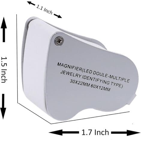 LED-belyst gullsmedlupe, dobbeltfokusforstørrer, 60X 12MM og 30X 22MM