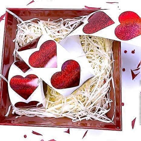 Glitter Red Heart Stickers for Valentine's Day - 1.5\" Decorative Heart Labels 500 per Roll