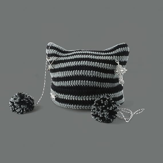 Hæklenåle til kvinder og piger, Katte- og ræveører, Gotisk, Emo, Alternative accessories, Y2K-stil, Grunge-tøj, Sort