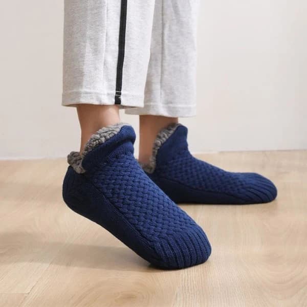 Varme strikkede sklisokker tykke vinterstrømper innendørs grå 43-45 (innside 28cm) aprikos 43-45 (innside 28cm)