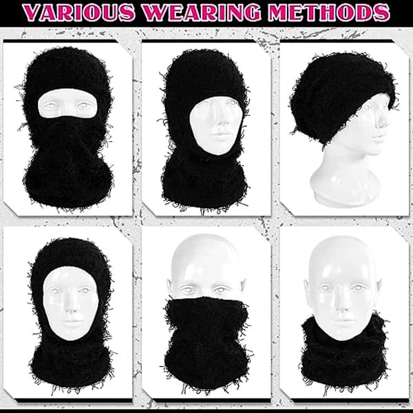 2-pack Stickad Balaclava Skidmask för Kallt Väder Svart + Kamouflage Rosa