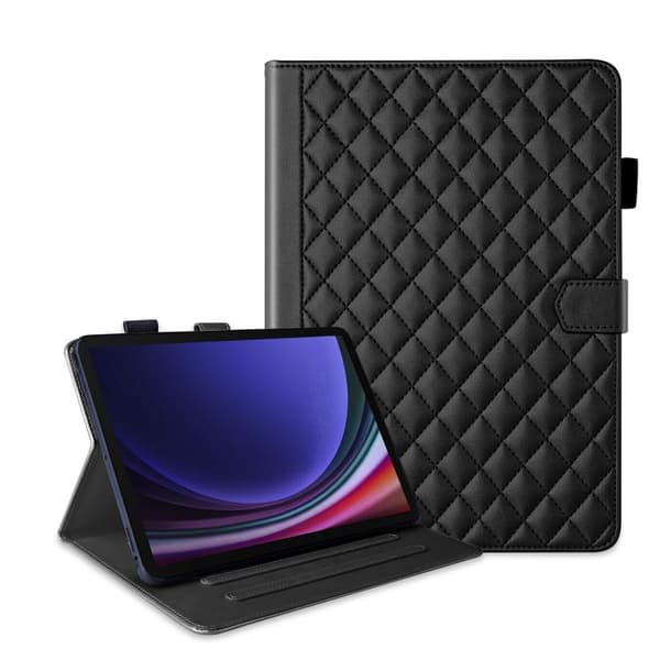 Samsung Galaxy Tab S10 FE+ læderetui med rombemønster sort Svart