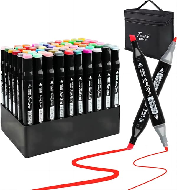 Highlighter Twin Tip Sketch Marker Pennsett med bæreveske Graffiti-penner - 60 farger