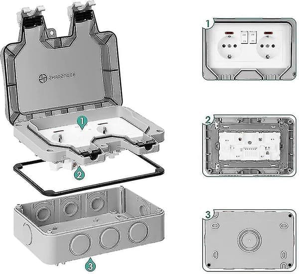 IP66 Waterproof Outdoor Socket Double Power Outlet and Protective Box Garden Wall Socket, Dust and Windproof Socket with Switch, Indicator