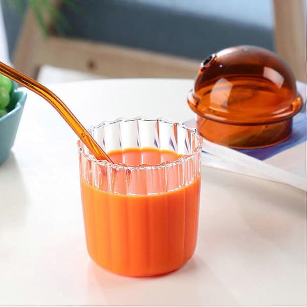 Iskaffeglas 450 ml borosilikatglas med sugerør og låg