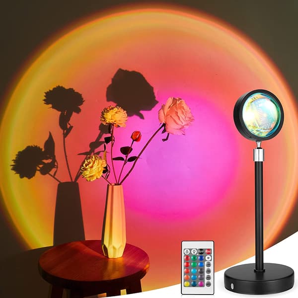 Sunset Projector Lamp with Remote Control, 16 Color Changing 360° Rotating USB Mood Light for Bedroom and Dating