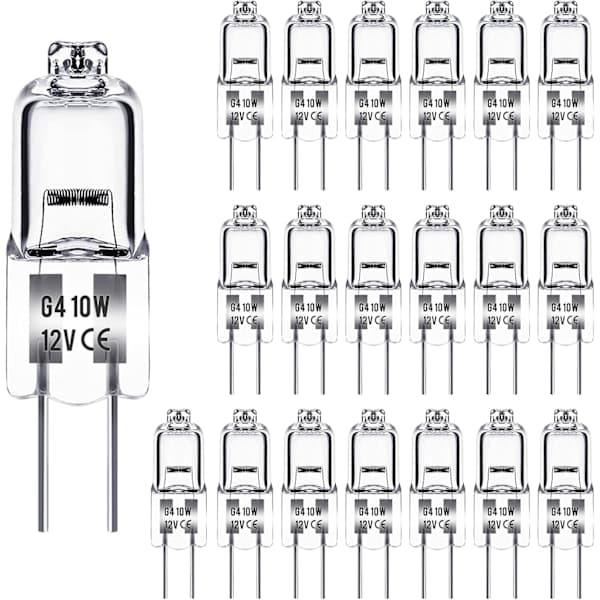G4 halogenlampor 10W 12V - Varmvit - 20-pack