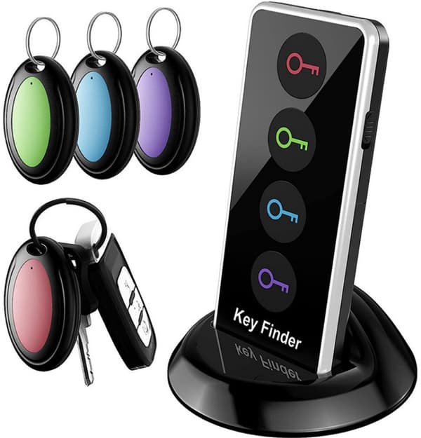 Wireless Key Finder with LED Light 40m Range 1 Transmitter 4 Receivers Compatible with Wallets Phones Glasses Pets