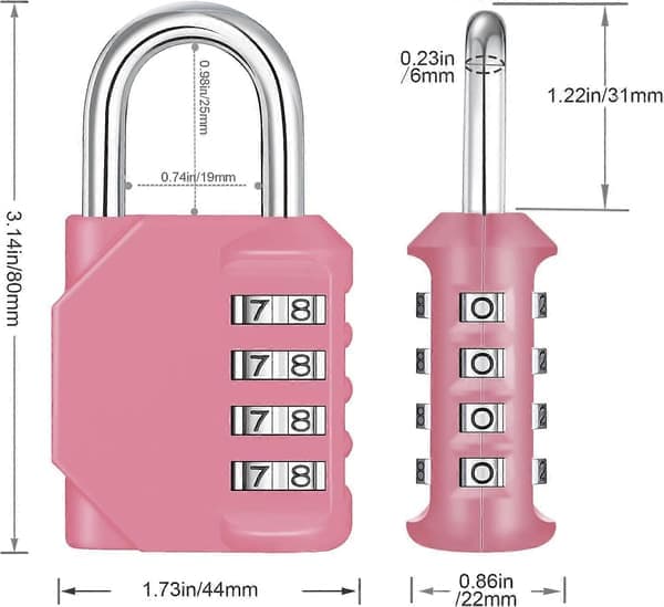 Combination Padlock, 4 Digit Coded Padlock, Gym Lock, School Locker Lock, Weatherproof Outdoor Combination Lock (Pink)