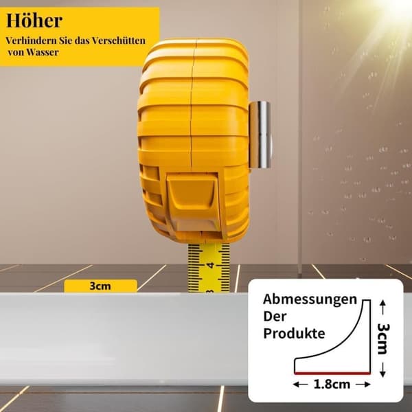 Duschtröskel och vattenbarriär - Flexibel silikonlist, vattentät, 3 cm hög, vit, 2 m White 2M