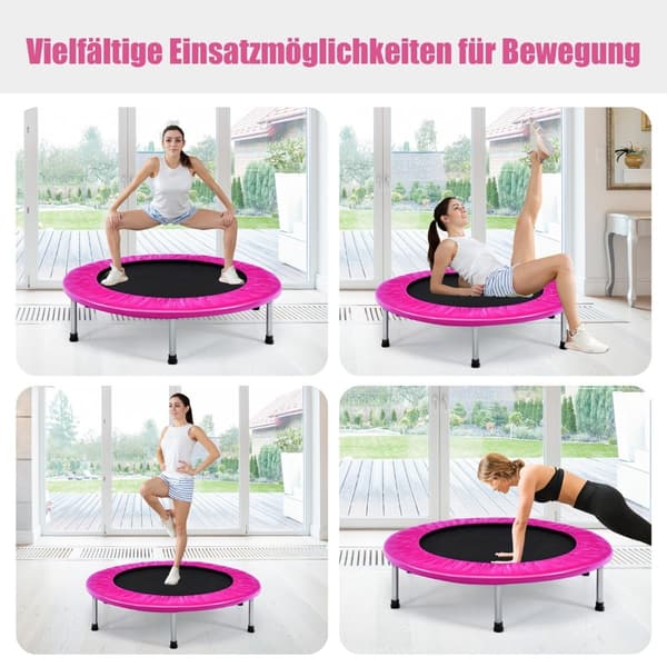 Hopfällbar 97 cm rosa studsmatta för barn, 150 kg kapacitet
