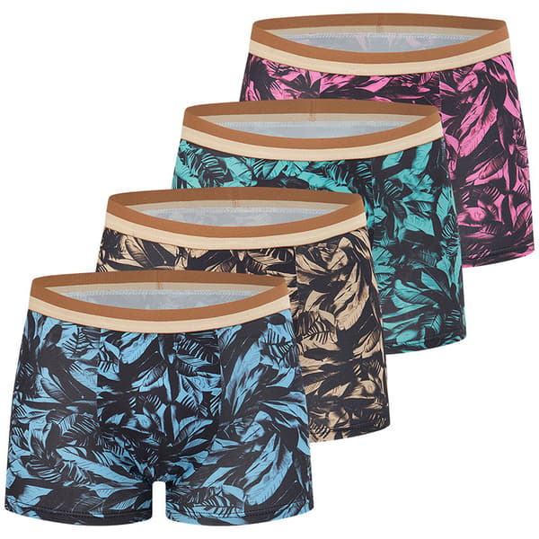 4-pakning lange boksershorts for menn, mønster, elastisk strikket stoff, M M