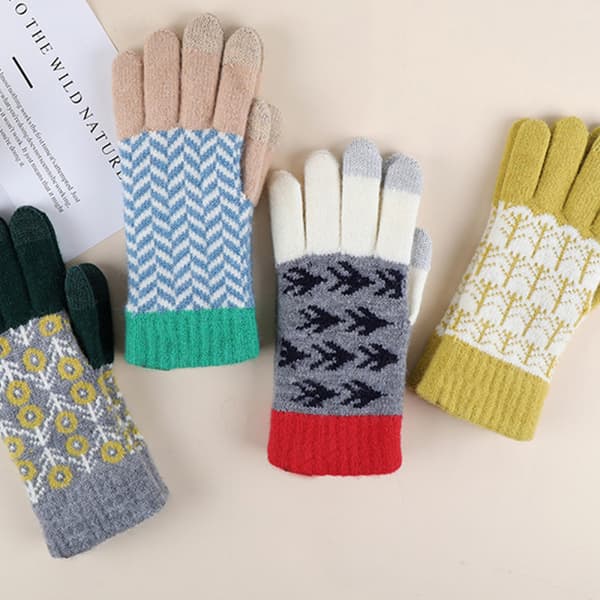 Herre Vinter Touchscreen Handsker Varme Strikkede Tekstningshandsker, Grøn kant