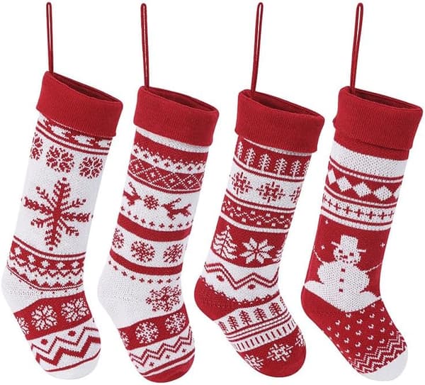 4-pack julstrumpor 46 cm stora stickade julstrumpor