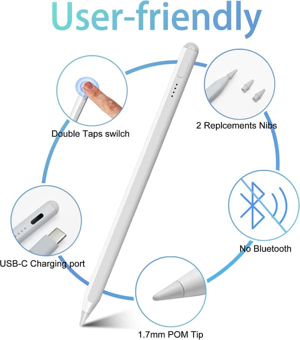 Stylus-penna för iPad 11:e & 10:e generationen, kompatibel med Apple Pencil, snabbladdning & handflatavvisning