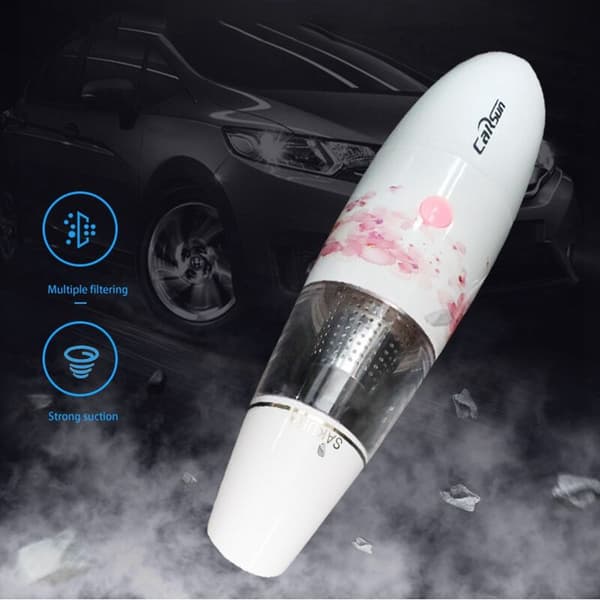 Car vacuum cleaner, 4000PA strong suction wet/dry portable handheld auto dustproof, USB charging, white