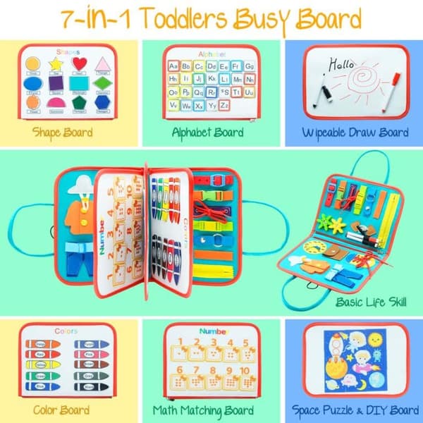 Montessori Felt Activity Board for Early Learning, Backpack and Educational Books for Kids