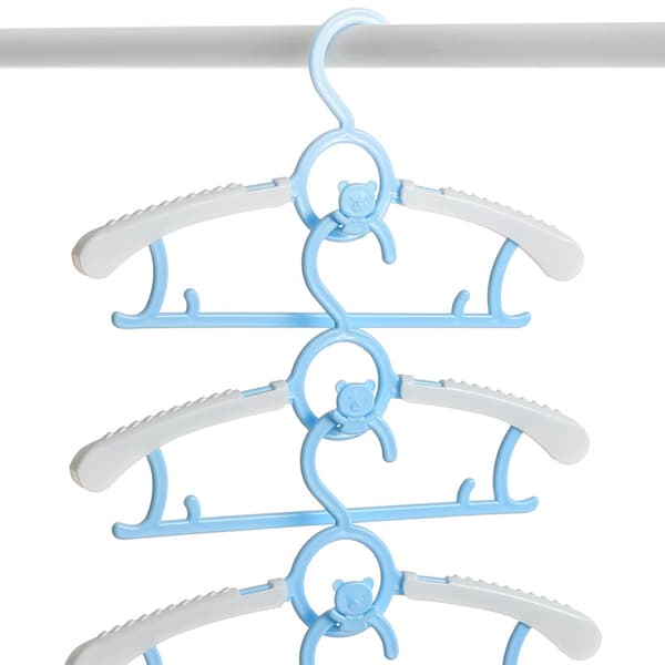 (Blue + White) 5-pack Stackable Children's Clothes Hangers with Bear Hooks, Non-slip Children's Clothes Hangers, Baby Clothes Hangers, Space-saving