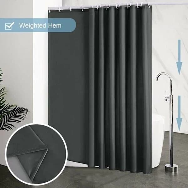 Extra Large 240x200cm Weighted Shower Curtain, Anti-Mildew, Dark Grey, Waterproof Polyester