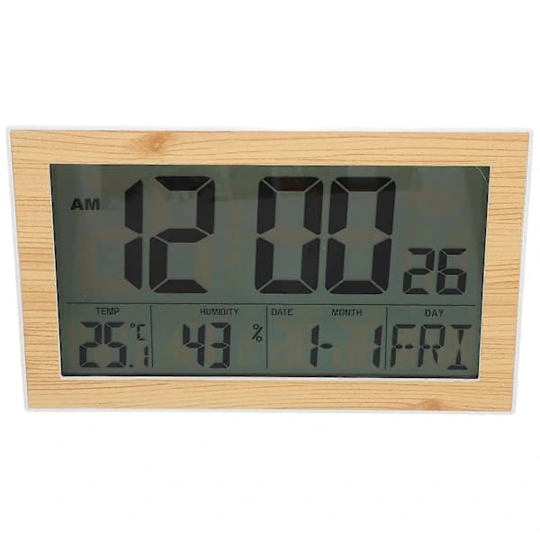 Digital väggklocka med temperatur- och luftfuktighetssensor, ABS, 20,1 x 12,4 x 2,6 cm