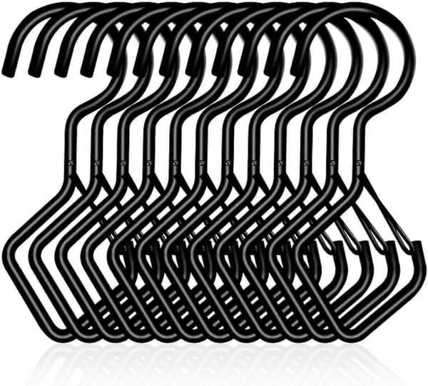 12 Pieces S-Hooks with Loop, 101mm Heavy Duty Metal S-Hook, Multi-function Hook, for Kitchen, Bathroom, Bedroom and Office (Black)