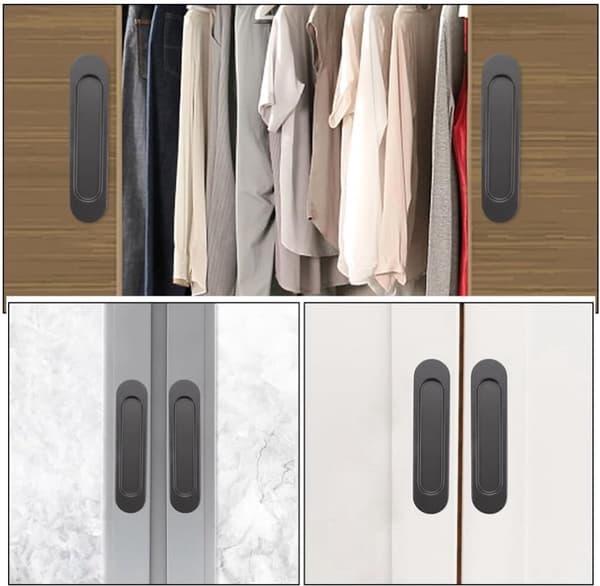 Self-adhesive pull handle for sliding door 4 pcs, attach to cabinet drawer handle, no drill black matte holder