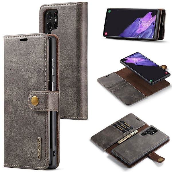 DG MING Samsung S22 Ultra 2-i-1 Magnetisk Wallet Case - Grå Grå