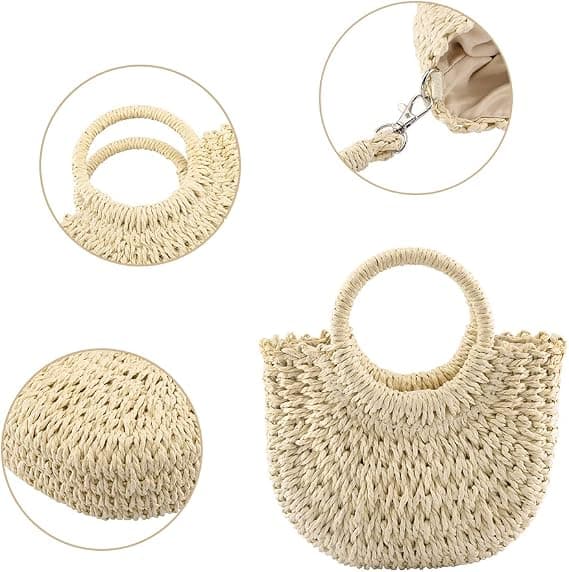 Beige liten stråveske crossbody